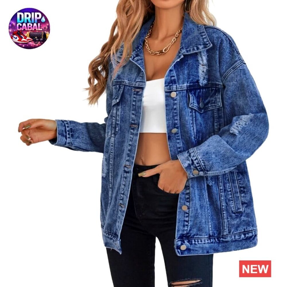 Oversized Boyfriend Denim Jacket Ripped Distressed Vintage Y2K Chic Casual